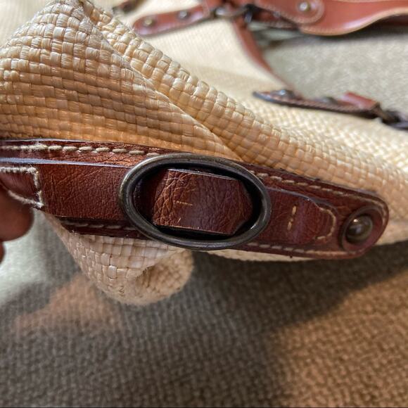 Fossil Baguette Bag Woven tote wicker Tweed rainbow 70s - Picture 3 of 4